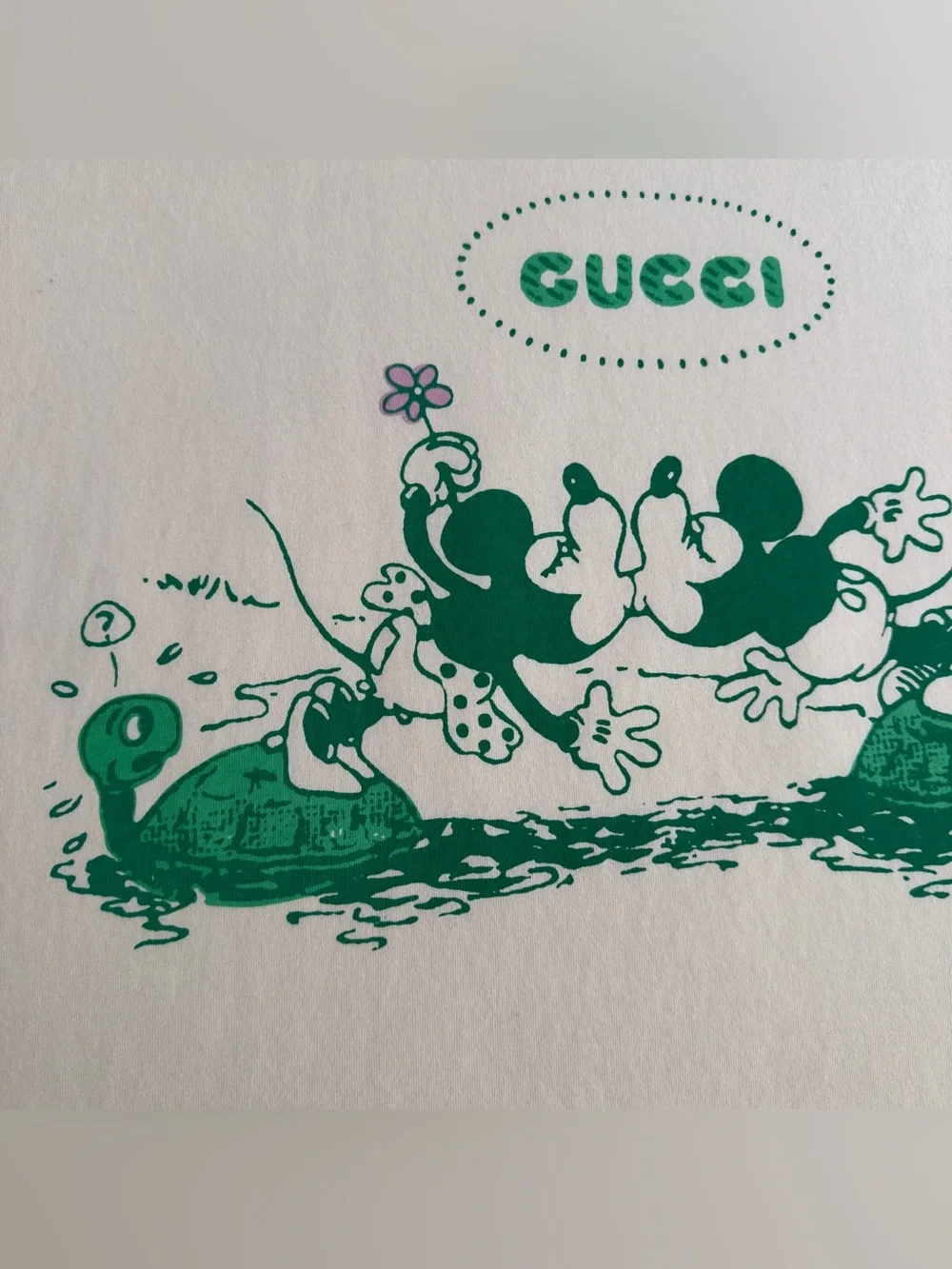 Gucci Cream Short-Sleeve Tee with Green Disney Graphic